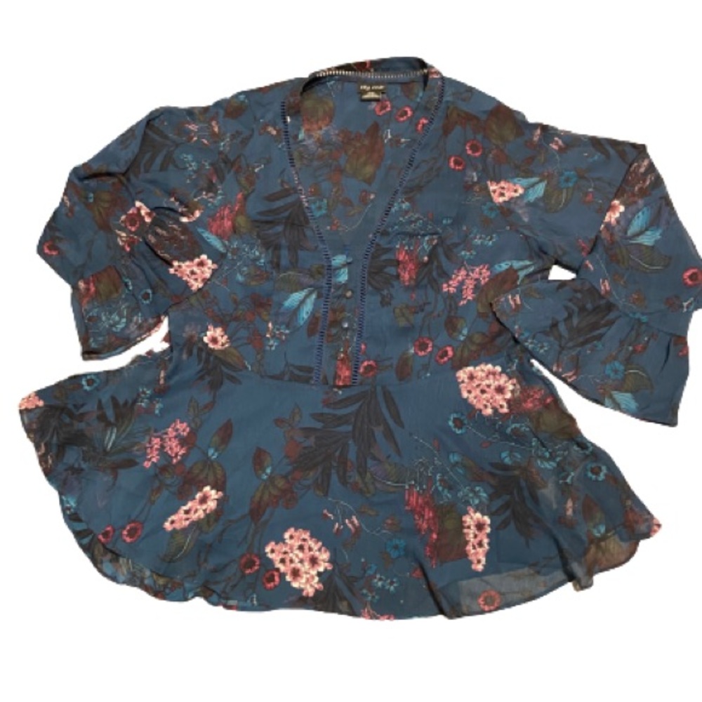 NWOT City Chic plus size teal plant print tunic